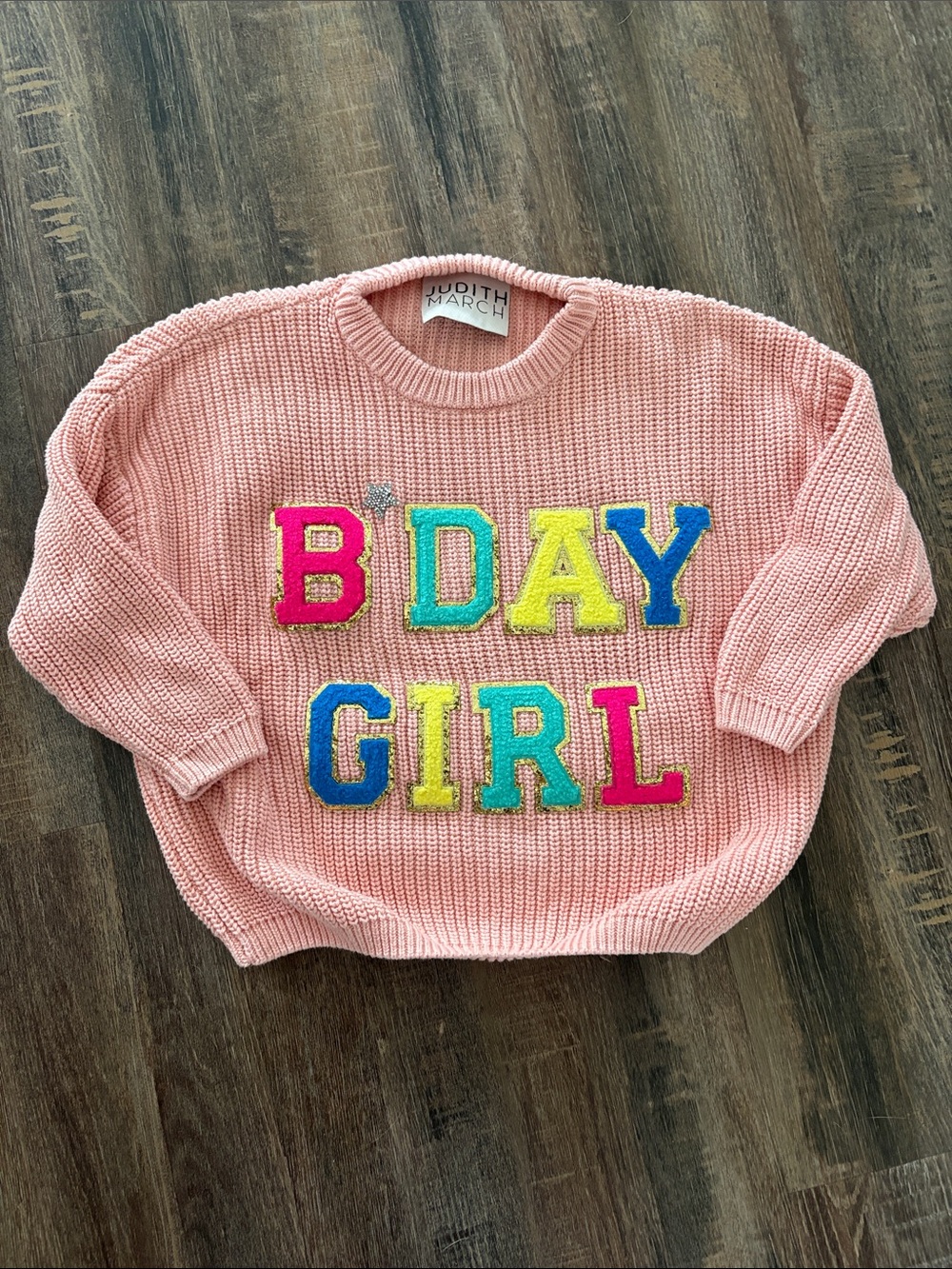 Judith March Pink Knit 'BDAY GIRL' Appliqué Pullover